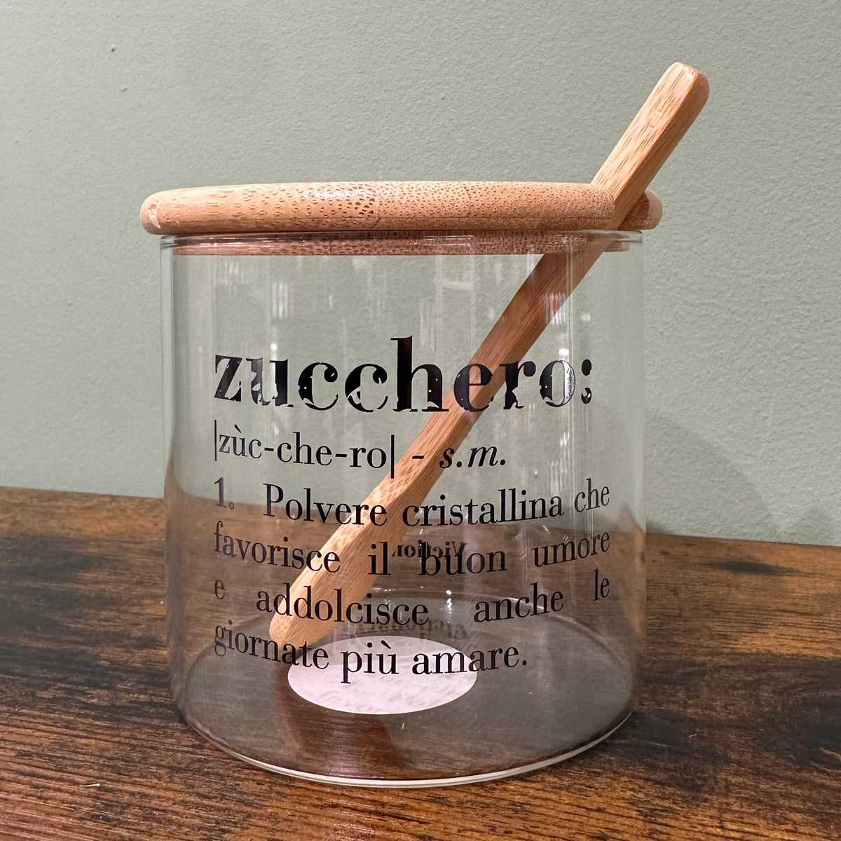 Zuccheriera in vetro e legno