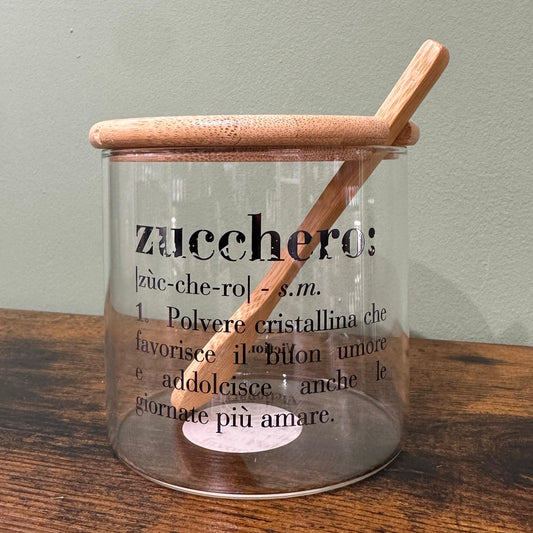 Zuccheriera in vetro e legno
