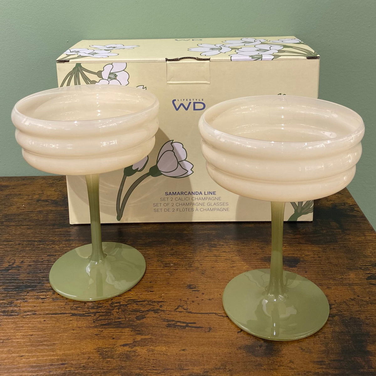 Set due calici champagne - Bianco / verde